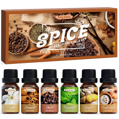 SALKING Spice Essential Oils Set, 6x10ml Fragrance Scented Oils for Diffuser, Candle and Soap Making - Cinnamon, Clove, Vanilla, Pumpkin Spice, Peppermint, Ginger 🍁 All In One Marketplace Canada