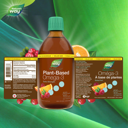 Nature's Way NutraVege Plant-based Omega-3 Supplement, Extra Strength Formula, Vegetarian, EPA + DHA from Algal Oil, Vegan, Cranberry Orange Flavour, 500 mL Liquid, Value Size Nature's Way