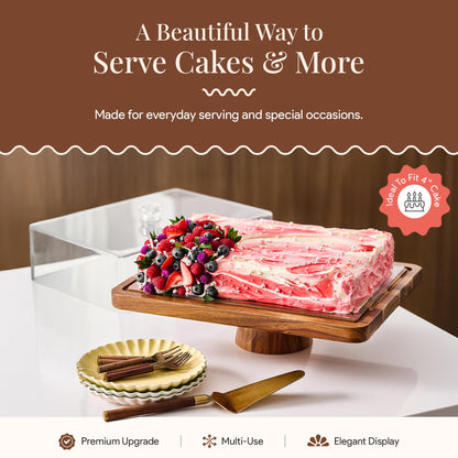 HOMESPHERE Acacia Wood Cake Stand with Lid - Rectangular Cake Holder, 2-in-1 Dessert Table Display Set & Charcuterie Board for Cheese, Chips, Fruit Platter, Large Acrylic Cake Dome Cover, No Glass 🍁 All In One Marketplace Canada
