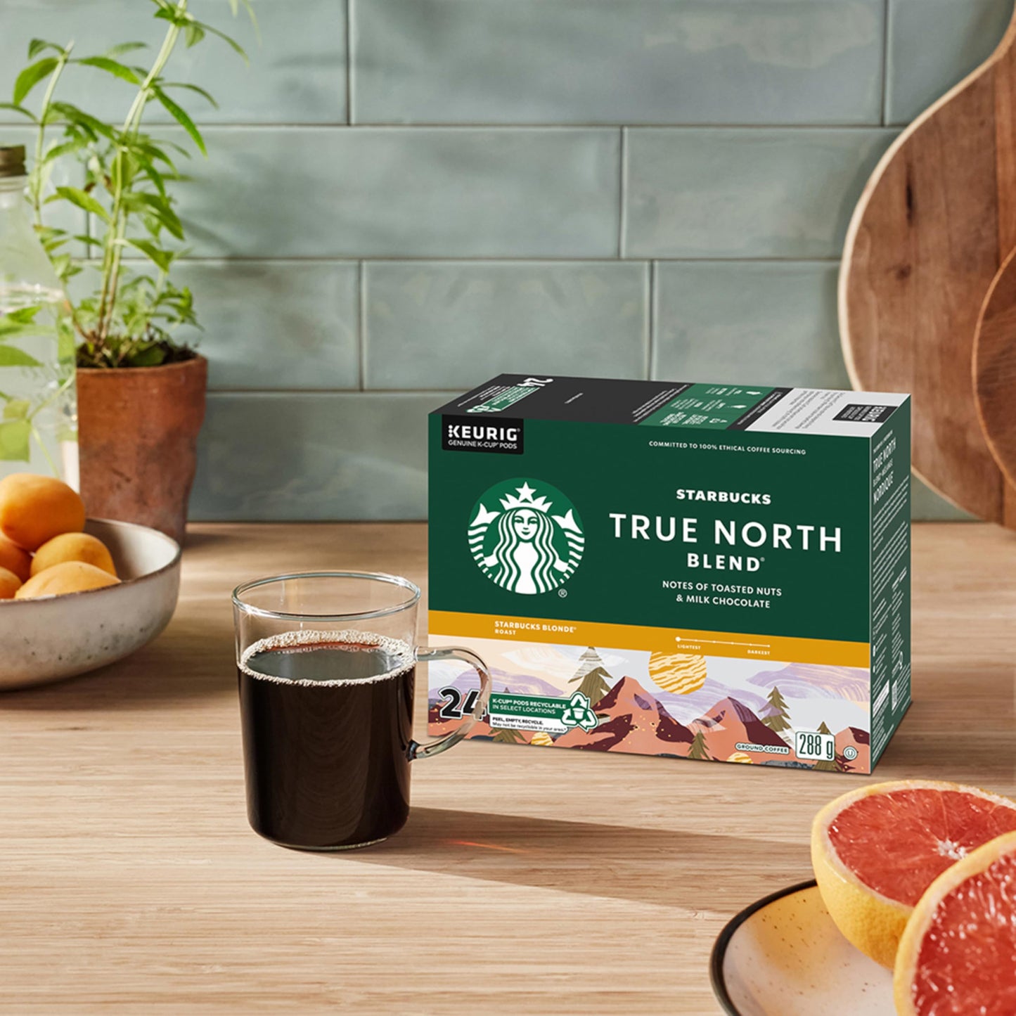 Starbucks True North Blonde Light Roast Coffee K-Cup Pods - 60 Count (6 Boxes)
