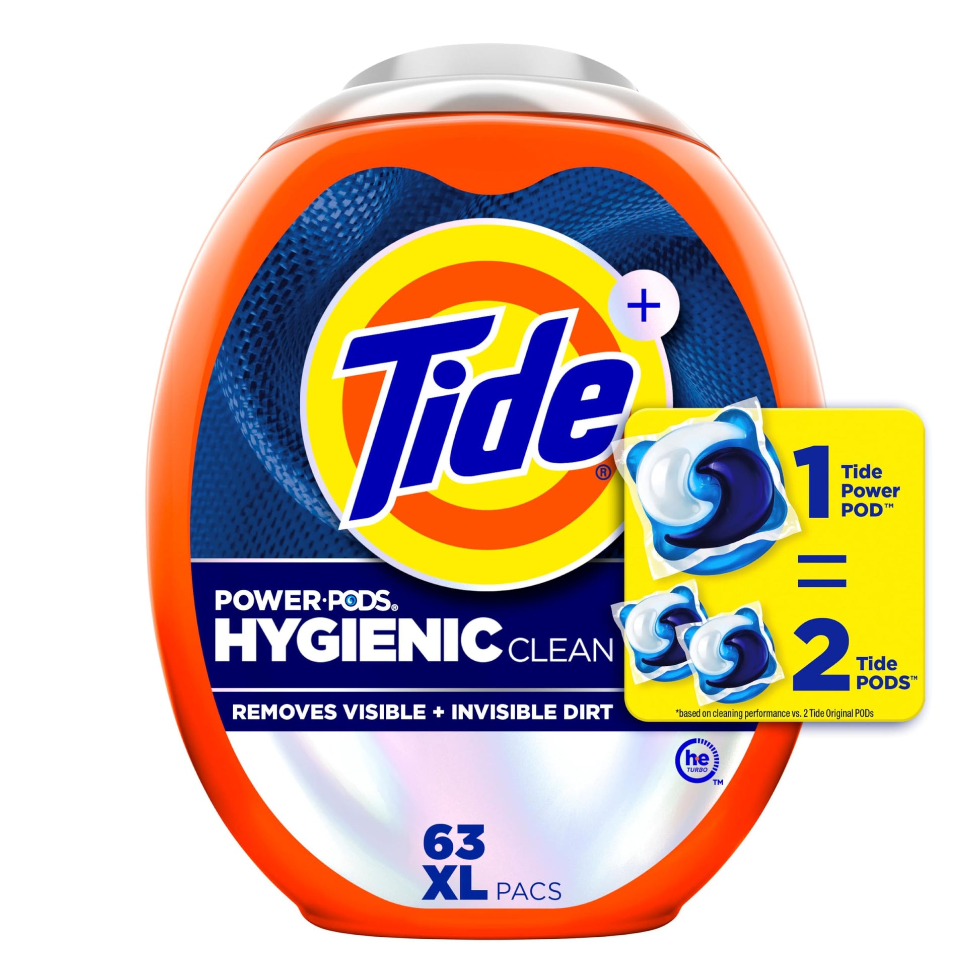 Tide Hygienic Clean Power PODS Laundry Detergent Pacs, Original Scent, 63 Count, Removes Visible and Invisible Dirt, laundry soap detergent pacs - Available at All In One Marketplace Canada