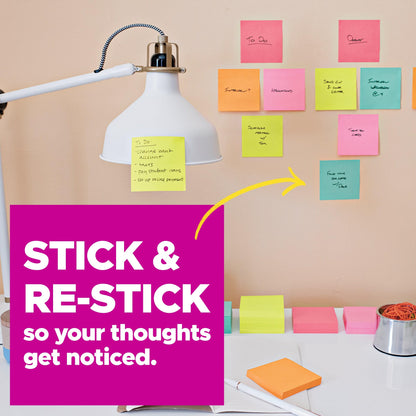 Post-it Super Sticky Notes, 4 x 6 in, Supernova Neons, 5 Lined Pads