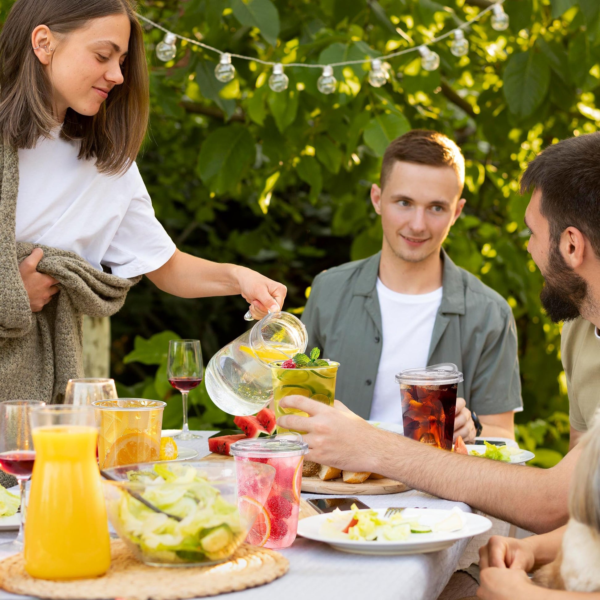 50 Pack 16oz Clear Plastic Cups with Sip Lids, Disposable Iced Coffee Cup with Strawless Lid for Party Wedding Catering Events, to Go Cups for Cold Drinks Smoothie Milkshake Lemonade Bubble - Available at All In One Marketplace Canada