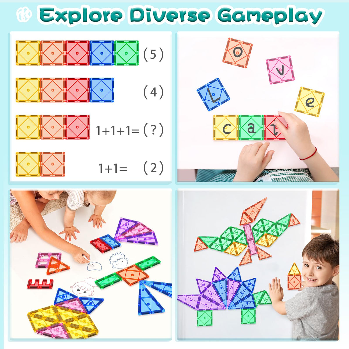 Magnetic Tiles Building Blocks 102pcs Advanced Set STEM Toys for 3+ Year Old Boys and Girls Montessori Toys Toddler Kids Activities Games Christmas New Year Gifts 🍁 All In One Marketplace Canada