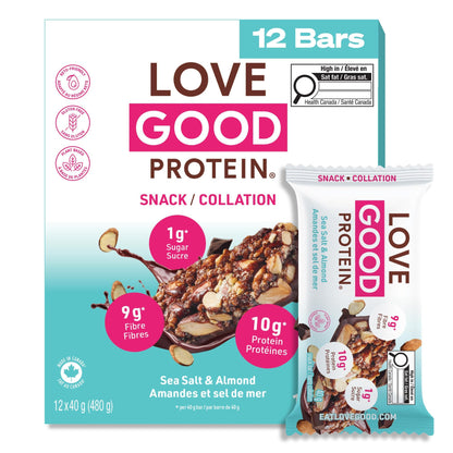 Love Good Protein Bars – Dark Chocolate Sea Salt & Almonds – Plant-Based Keto Snack – 12 Pack