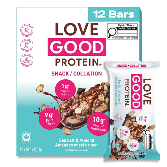 Love Good Protein Bars – Dark Chocolate Sea Salt & Almonds – Plant-Based Keto Snack – 12 Pack