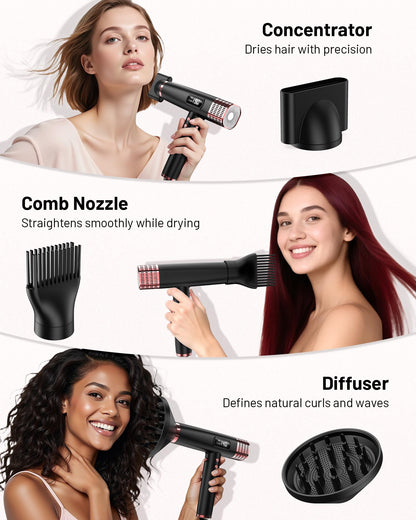 MESCOMB Dual Voltage Ionic Hair Dryer - 1875W Blow Dryer with Diffuser for Fast Drying, No Heat Damage, No Frizz, Low Noise | Lightweight | Compact, Travel Hair Dryer for Women & Men(100-240V)