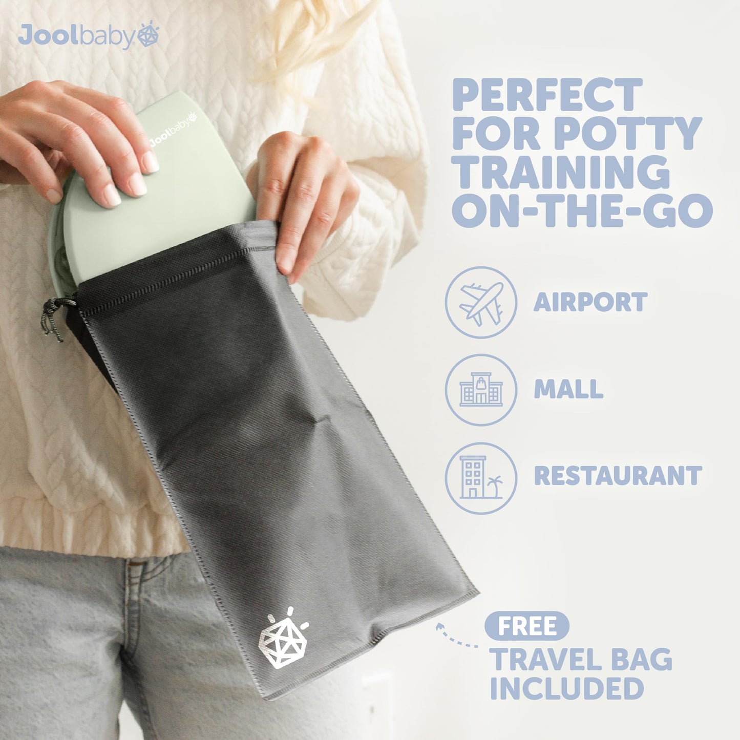 Jool Baby Folding Travel Potty Training Seat for Toddlers, Fits Round & Oval Toilets, Non-Slip Suction Cups, Includes Free Travel Bag (Sage)