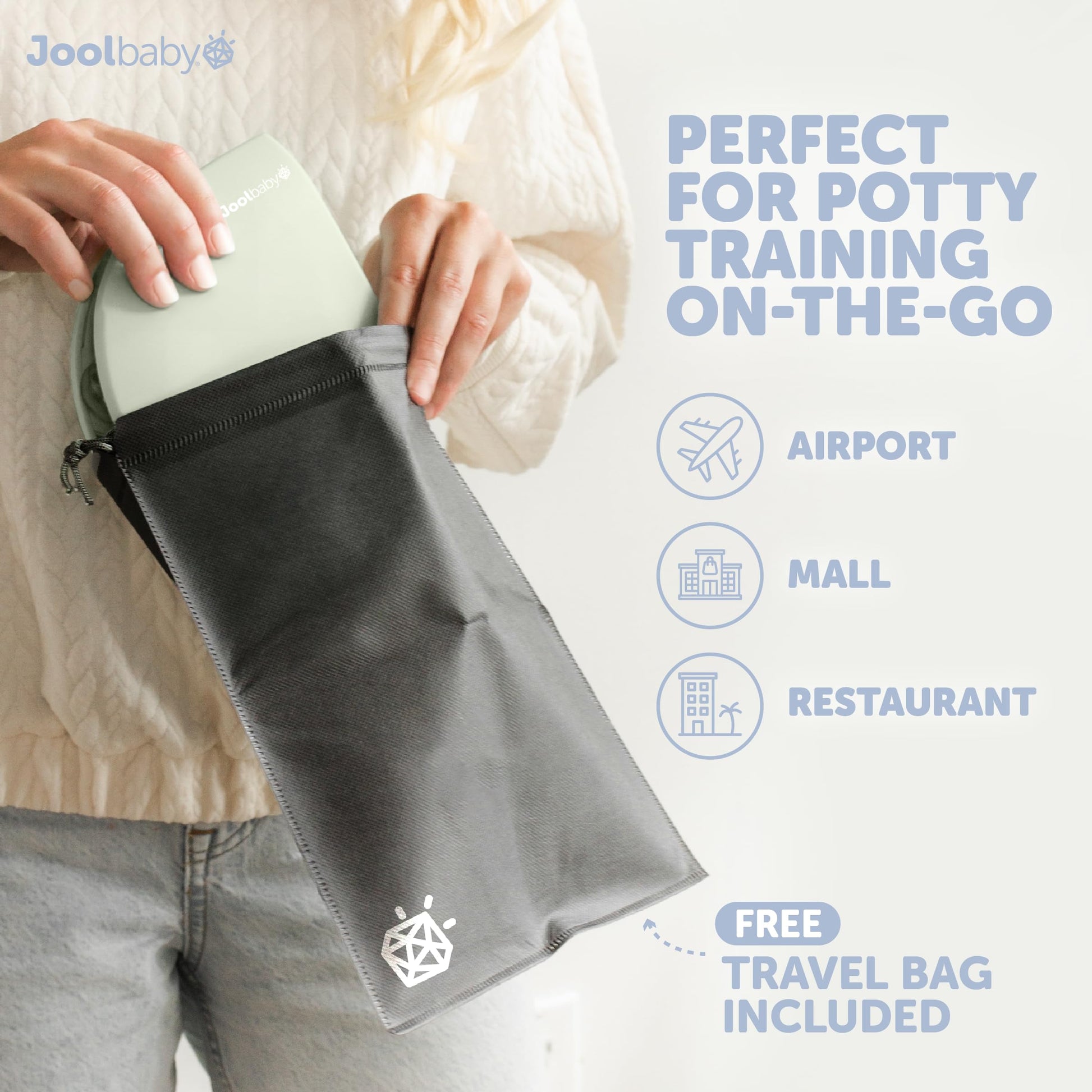 Jool Baby Folding Travel Potty Training Seat for Toddlers, Fits Round & Oval Toilets, Non-Slip Suction Cups, Includes Free Travel Bag (Sage)