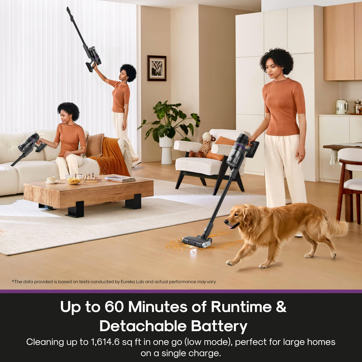 Eureka Cordless Vacuum Cleaner Powerful for Hard Floor and Pet Hair, Lightweight Portable Convenient Cordless Stick and Handheld Vacuum LED Headlight, Black, ReactiClean NEC440BK w/Anti-Tangle Brush