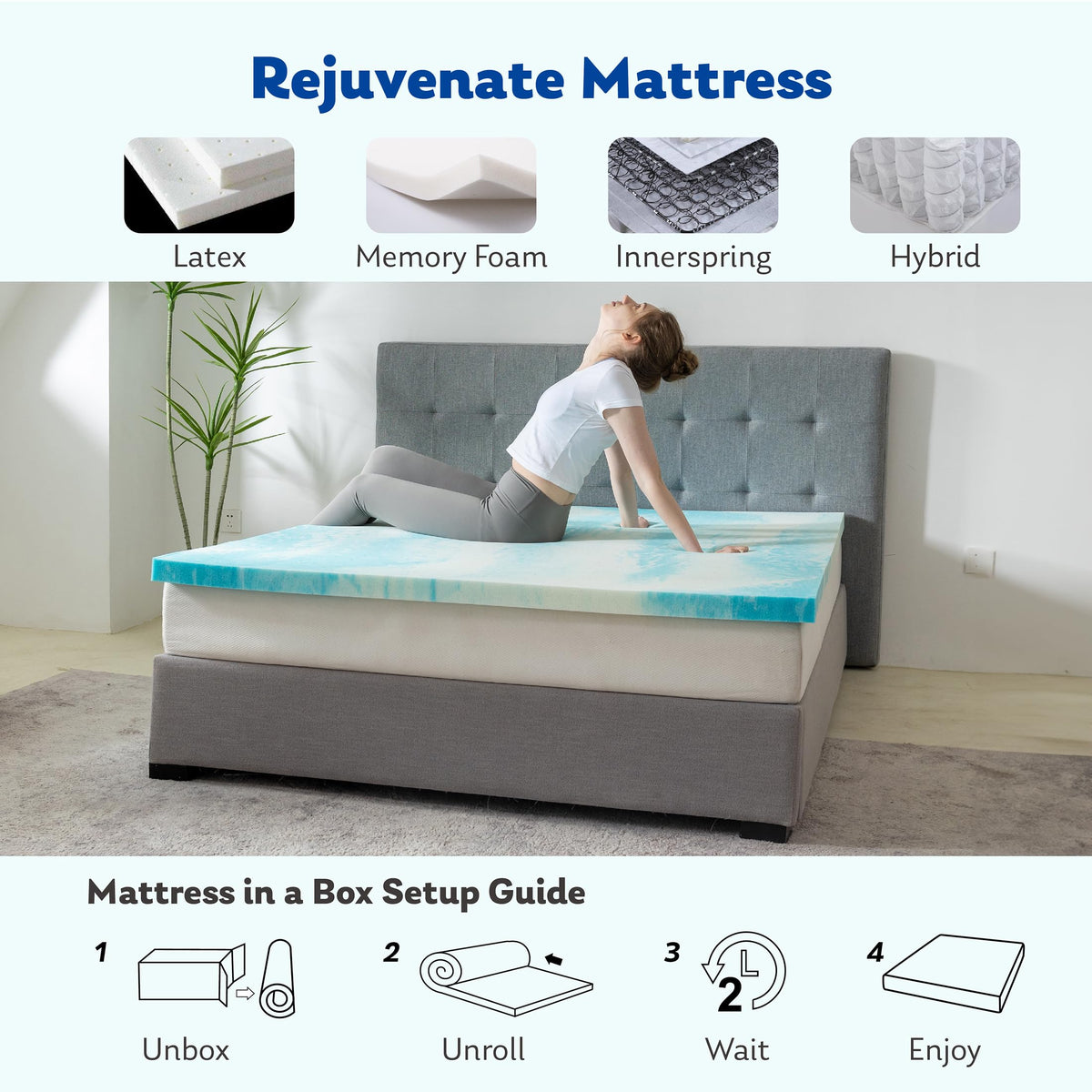 MLILY Twin Matress Topper 2 Inch Memory Foam Mattress Topper