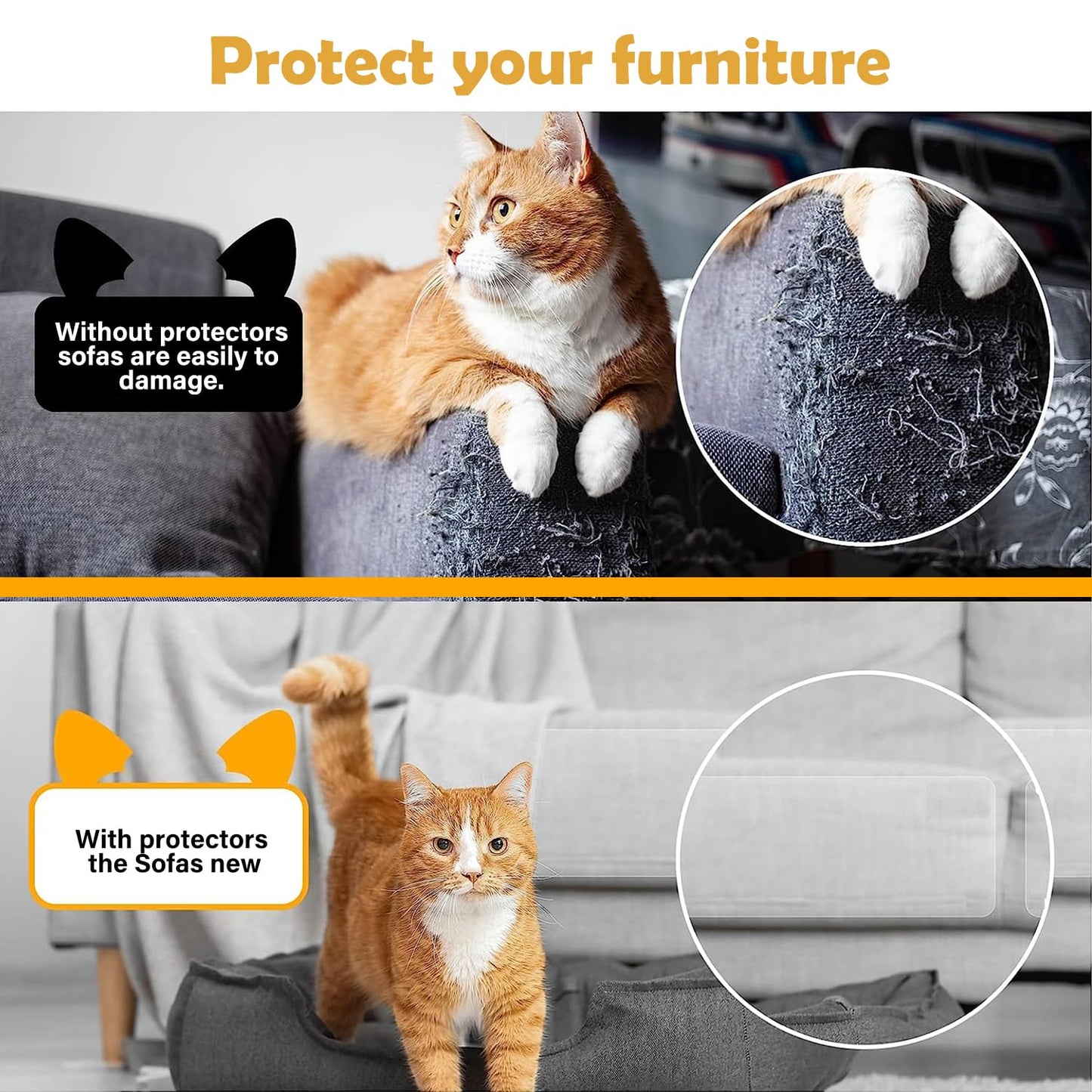 Cat Scratch Protector 11.8" x 118" Self-Adhesive Single Side Furniture Protectors from Cats Scratch, Cat Couch Scratch Protector, Transparent DIY Cutting Anti Scratch Furniture Protector