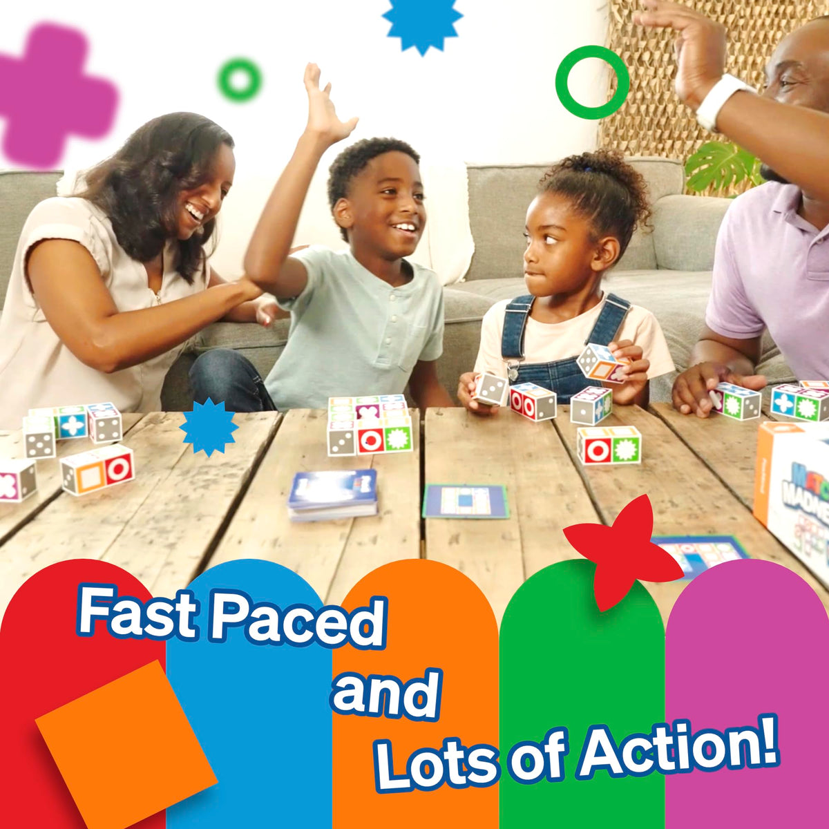FoxMind Games: Match Madness, Family Board Games for Kids Ages 7 and up, Teens, and Adults. Pattern Block Matching Board Game, Puzzle Game Think Fast to Make The Match, 1 to 4 Players