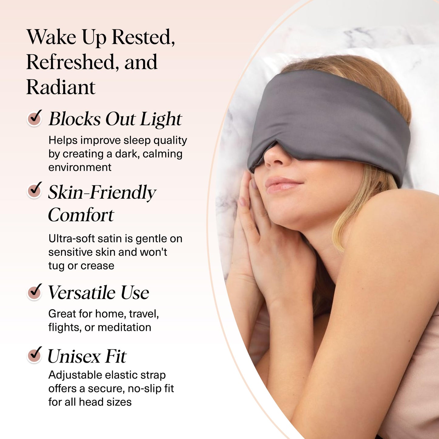 Kitsch Satin Sleep Mask - Eye Masks for Sleep, Softer Than Silk Satin Sleeping Mask Blindfold and Sleep Masks for Women and Men, Eye Care Travel Essentials - Charcoal Black - Available at All In One Marketplace Canada