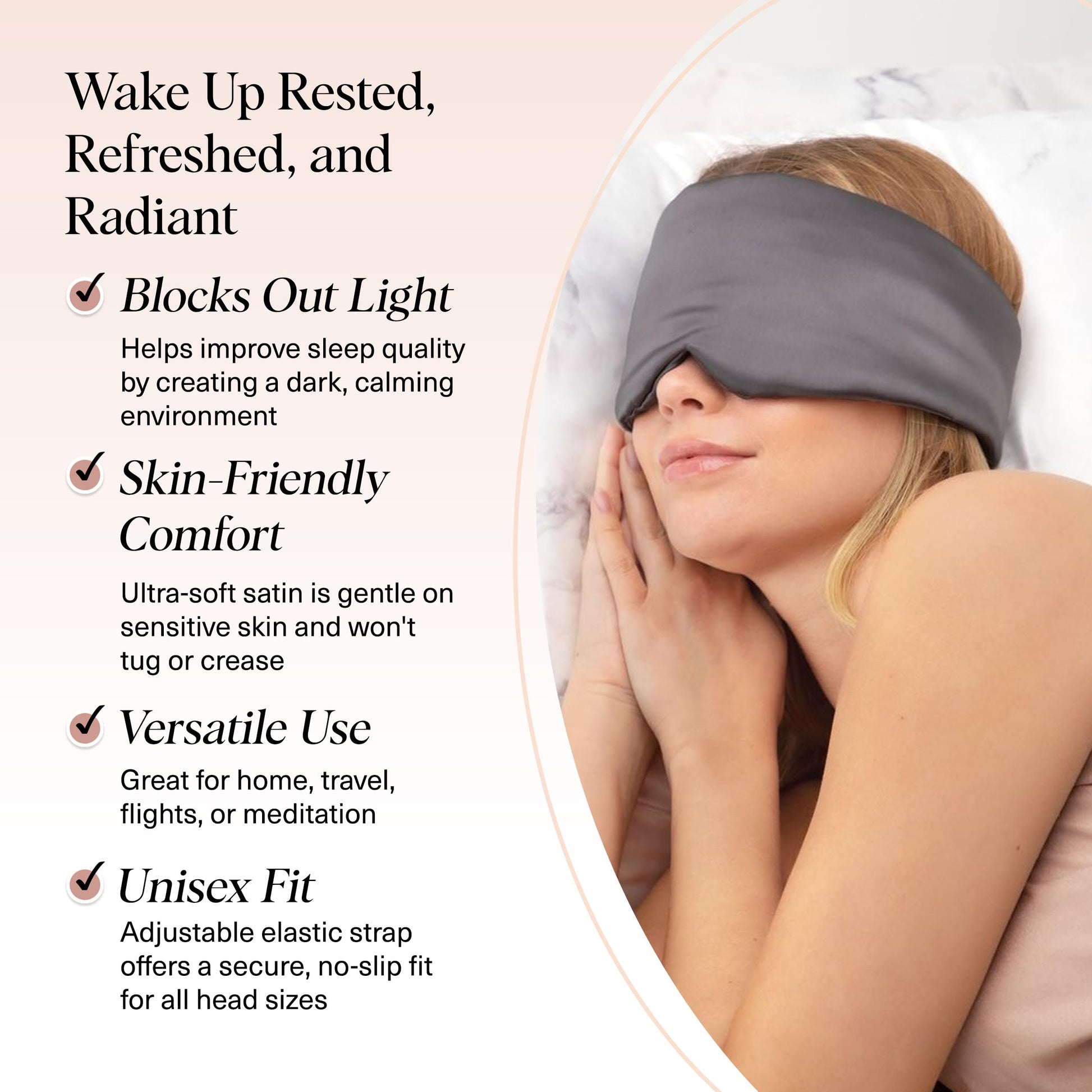 Kitsch Satin Sleep Mask - Eye Masks for Sleep, Softer Than Silk Satin Sleeping Mask Blindfold and Sleep Masks for Women and Men, Eye Care Travel Essentials - Charcoal Black - Available at All In One Marketplace Canada