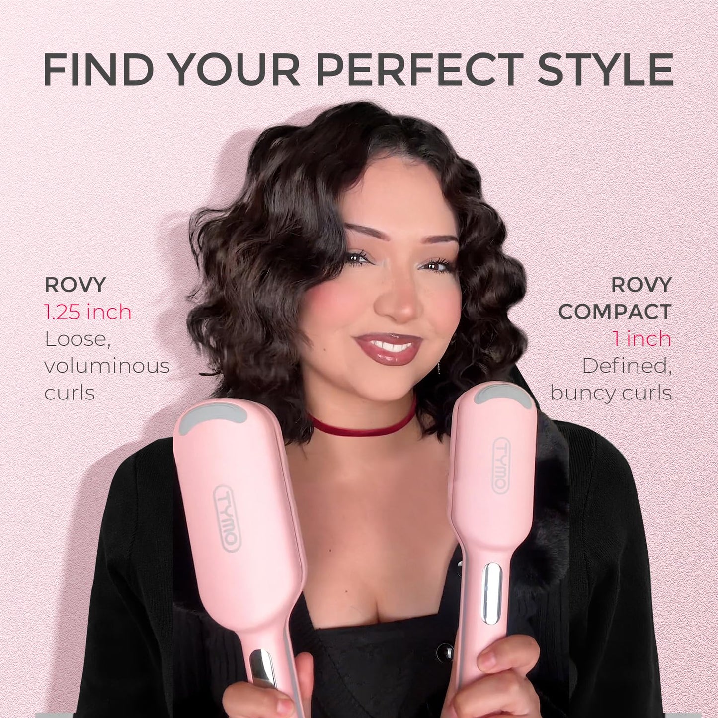 TYMO ROVY Hair Waver Curling Iron, 3-Barrel Ionic Hair Curler with 9 Heat Settings, Beach Waves Crimper for Women, Travel-Friendly, Anti-Scald, Fast Heating, Easy to Use, Pink, 1 inch - Available at All In One Marketplace Canada