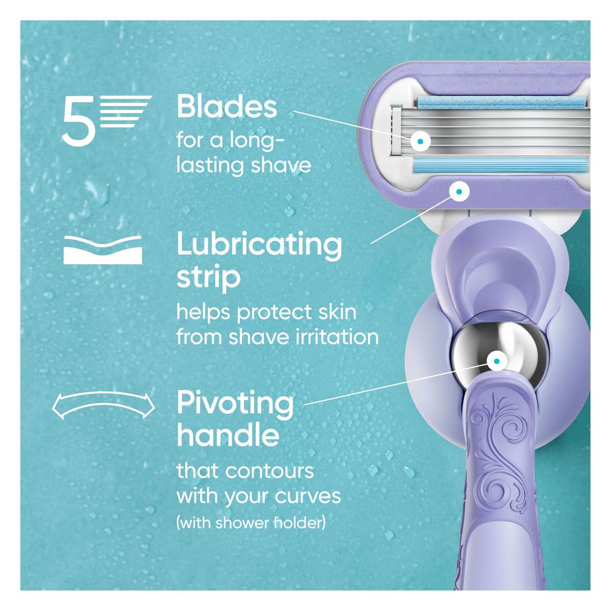 Gillette Venus Vera Bradley Deluxe Smooth Women’s Razor Handle + 6 Cartridges, Blue and Pink