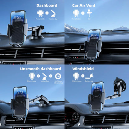 3-in-1 Car Phone Holder, [ Off-Road Level Suction Cup & Clip] Universal Cell Phone Holder Mount Dashboard Windshield Vent One-Hand Operation Holder Compatible with All Smartphones and Cars - Available at All In One Marketplace Canada