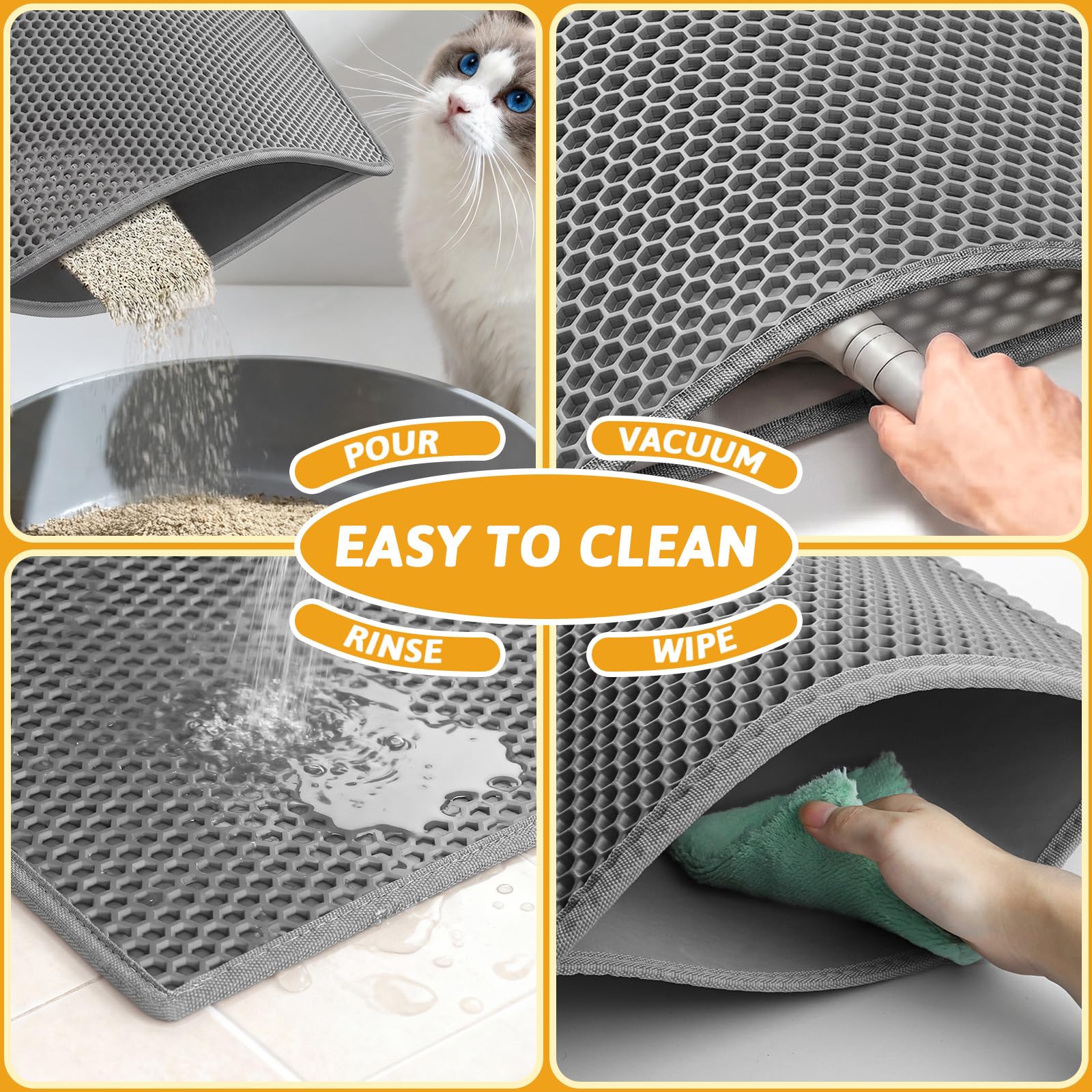 Pieviev Cat Litter Mat Trapper - 76 x 61cm Honeycomb Double Layer Tapis Litiere Chat -Traps Messes, Easy Clean and Durable (Gray)