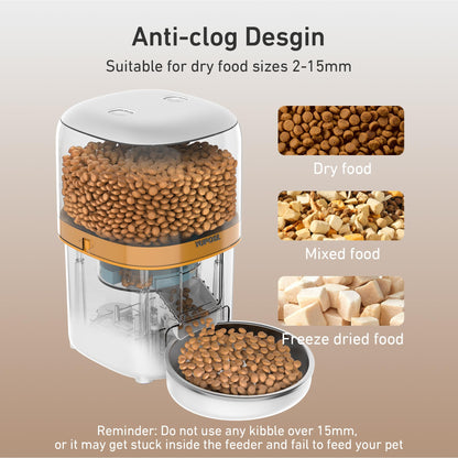 Yuposl Automatic Cat Feeder, 3L Cat Food Dispenser with Over 180-day Battery Life, Anti-Jam Design, 1-6 Meals Per Day with Stainless Steel Cat Bowl, Keep Cat Dry Food Fresh, Also for Small Dog