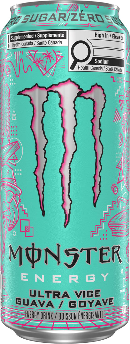 Monster Energy, Ultra Vice Guava, 473mL (12 Pack) – Zero Sugar Energy Drink