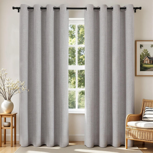 Joydeco 100% Blackout Curtains 2 Panels for Living Room - Linen Black Out Curtains 84 Inch Long Room Darkening Opaque Curtains for Bedroom, Thermal Insulated Drapes Privacy Protection 2 Panels Set