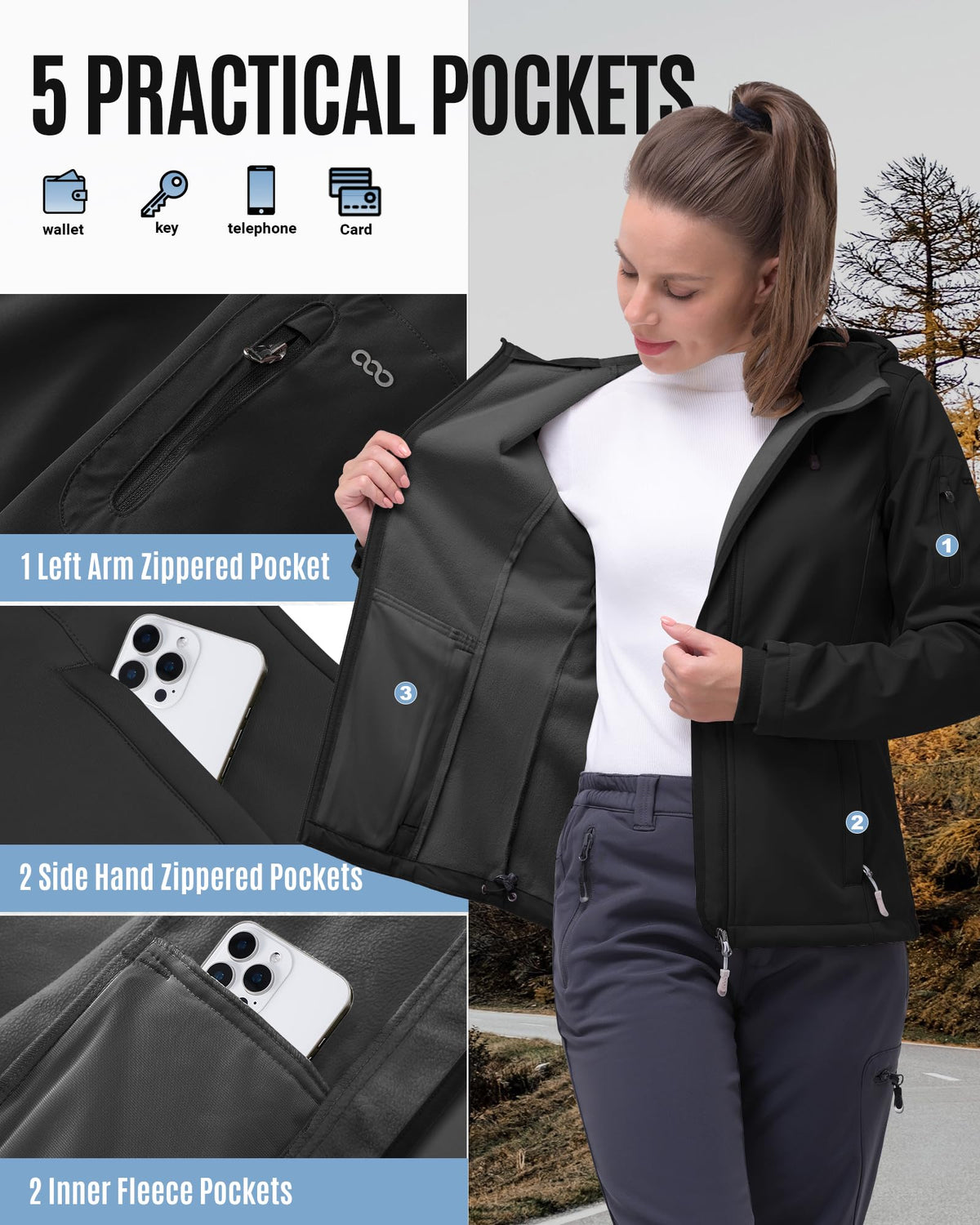 33,000ft Women's Softshell Jacket Waterproof Hooded Fleece Lined Rain Coat 🍁 All In One Marketplace Canada