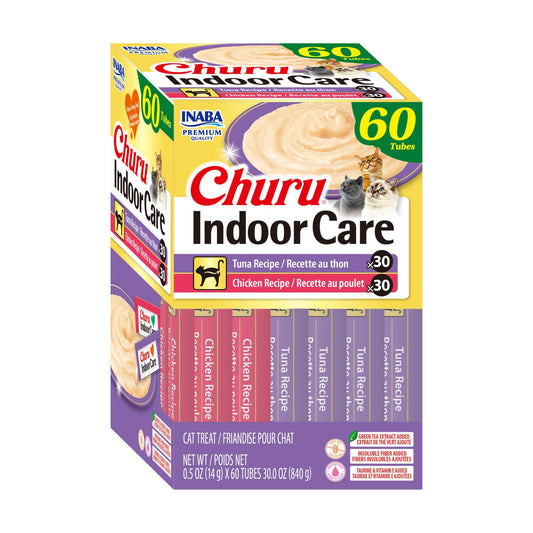 INABA Churu Indoor Care for Hairball Control, Functional Lickable Cat Treat with Taurine & Green Tea Extract, 14g Each, 60 Tubes Total, Tuna & Chicken Variety 🍁 All In One Marketplace Canada