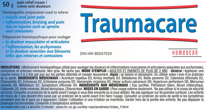 Homeocan Traumacare Cream 50g, Arnica Montana for Joint and Muscle Support, Fast-Absorb, Non-Greasy, Odour-Free, Soothes Discomfort from Strains, Sprains & Bruises, Suitable For Adults and Children 2+