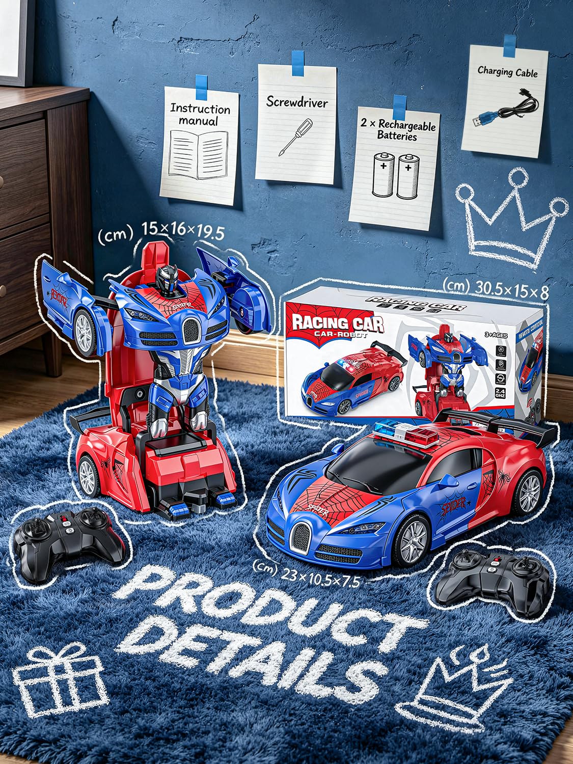 Spider Transform Remote Control Cars for Kids with One-Key Transformation 🍁 All In One Marketplace Canada