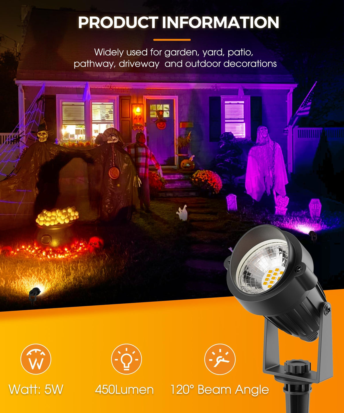 L LOHAS LED Halloween Lights Outdoor, Orange and Purple Spotlight 5W 🍁 All In One Marketplace Canada