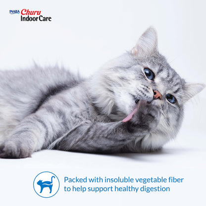 INABA Churu Indoor Care for Hairball Control, Functional Lickable Cat Treat with Taurine & Green Tea Extract, 14g Each, 60 Tubes Total, Tuna & Chicken Variety