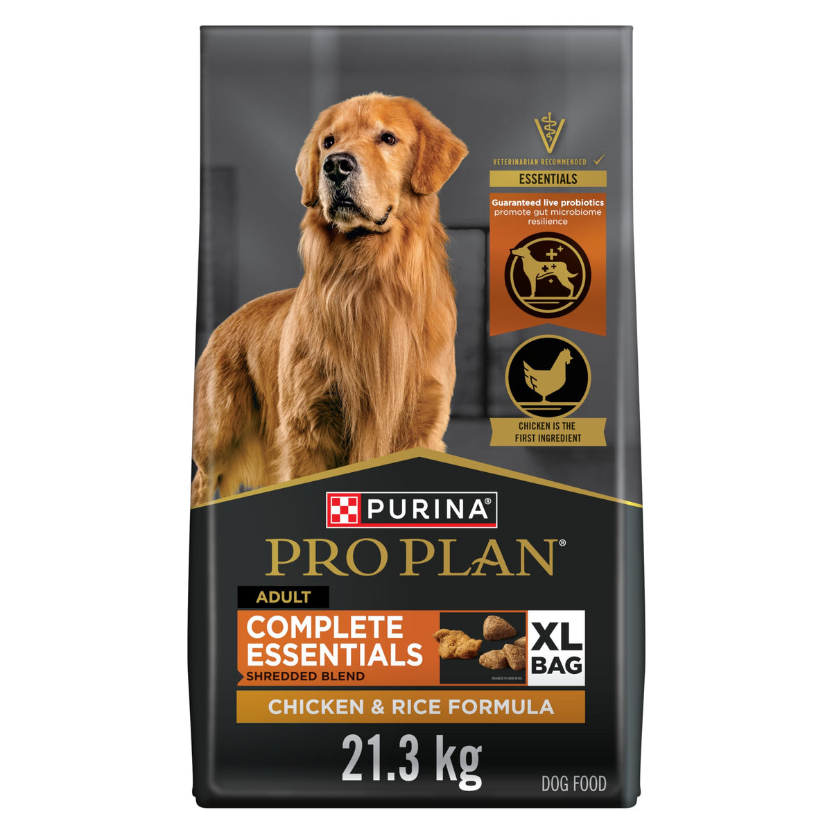 Purina Pro Plan Complete Essentials Dry Dog Food, Shredded Blend Chicken & Rice - 21.3 kg Bag