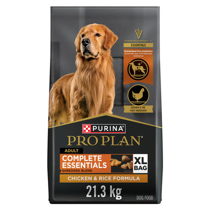 Purina Pro Plan Complete Essentials Dry Dog Food, Shredded Blend Chicken & Rice - 21.3 kg Bag