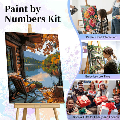 Paint by Numbers Adult Kit, Fall Lake Cabin Number Painting Canvas Kit 🍁 All In One Marketplace Canada