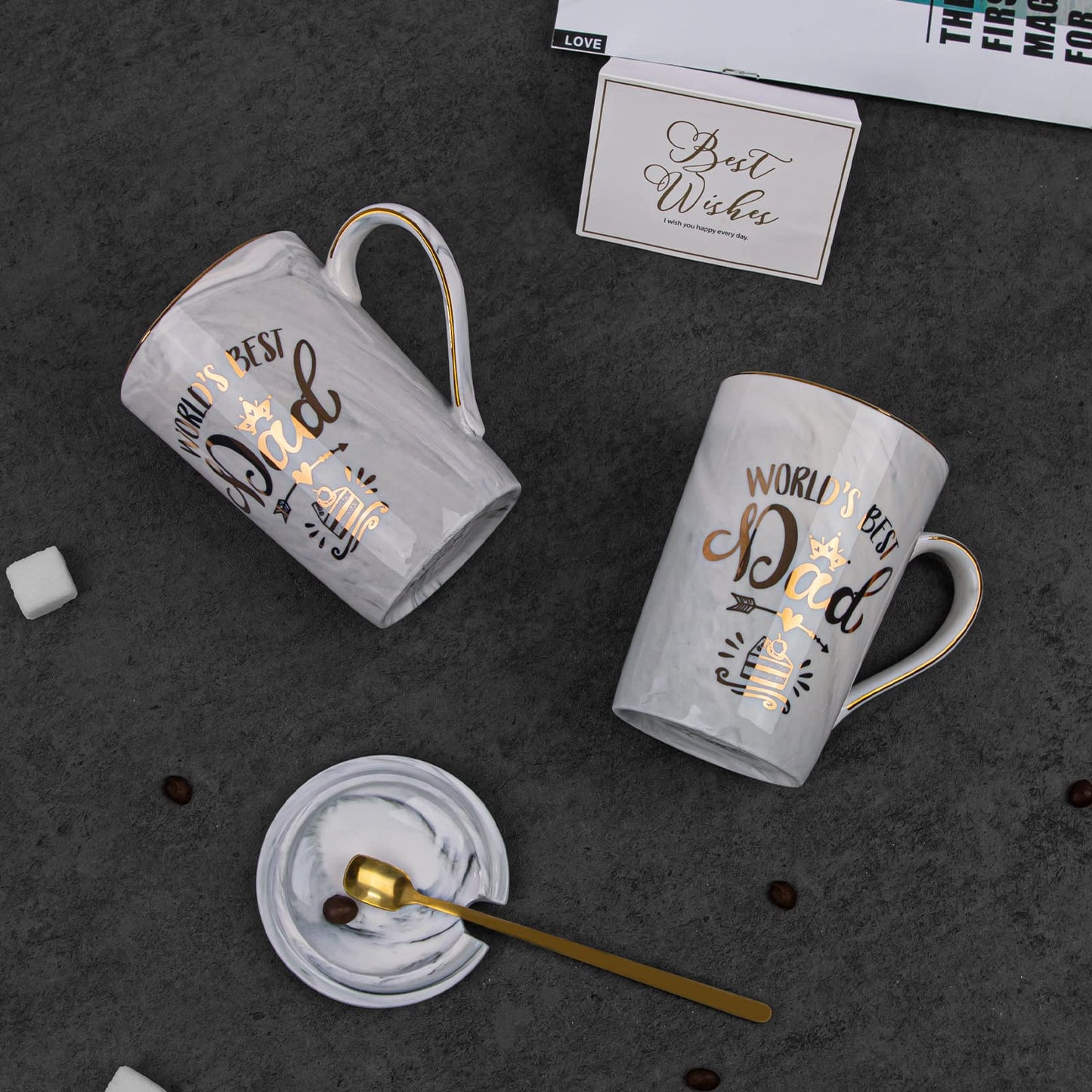 Fathers Day Gifts Presents for Dad - Dad Birthday Gift from Daughter, Son - World' s Best Dad Mug - Christmas Gift for Dad, New Dad, Husband - 14oz Grey Ceramic Coffee Mug, Greeting Card, Gift Box - Available at All In One Marketplace Canada