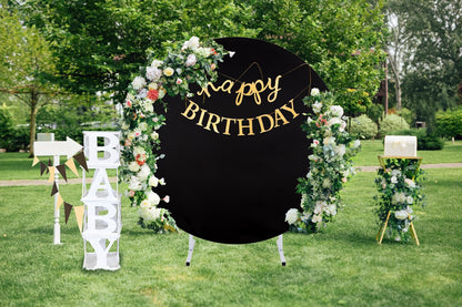Black Round Backdrop Cover Circle Halloween Photography Party Background 7.2x7.2ft Birthday Backdrop for Halloween Party Baby Shower Decor