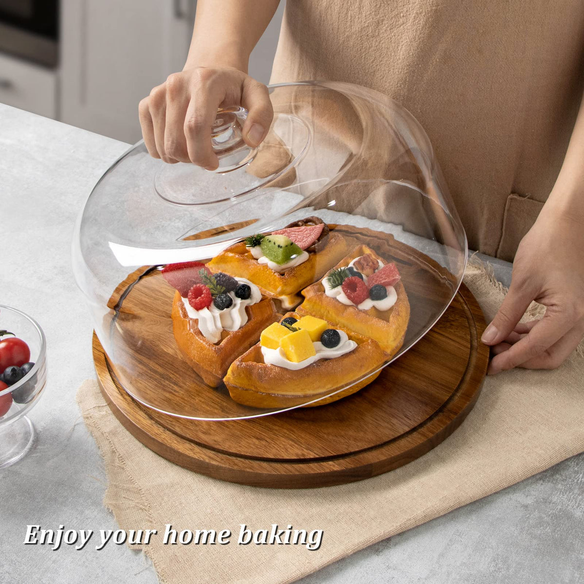 ANBOXIT Cake Stand with Dome Lid, Acacia Wood Cake Plate with Cover 🍁 All In One Marketplace Canada