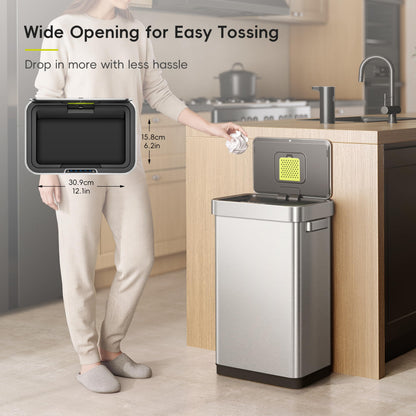 EKO Deluxe Mirage-T 50 Liter / 13.2 Gallon Touchless Rectangular Motion Sensor Trash Can, Matte Stainless Steel Finish 🍁 All In One Marketplace Canada