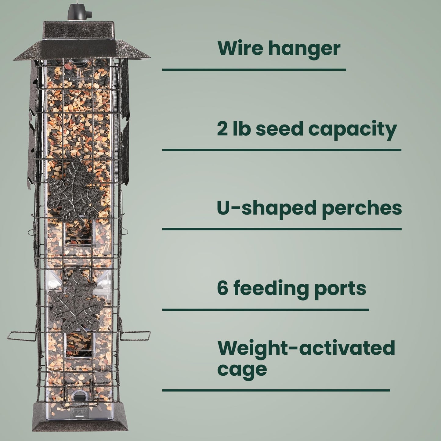 Perky-Pet 336-1SR Squirrel-Be-Gone Bird Feeder, 2LB Squirrel Proof Outdoor Wild Bird Feeder with Weight-Activated Perches