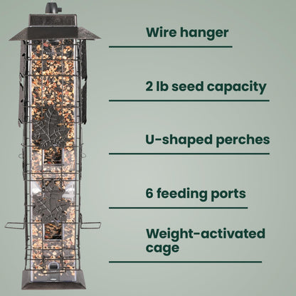 Perky-Pet 336-1SR Squirrel-Be-Gone Bird Feeder, 2LB Squirrel Proof Outdoor Wild Bird Feeder with Weight-Activated Perches