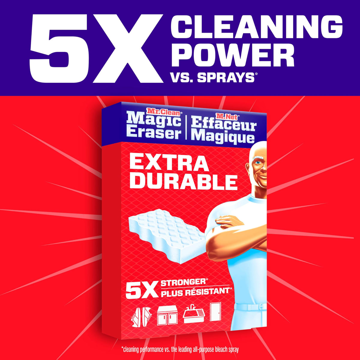 Mr. Clean Magic Eraser Sponge, Extra Durable, All Purpose Cleaner, Cleaning Scrubber, Wall, Sneaker, Kitchen, Bathroom, Shower Cleaner, Cleaning Supplies, Pads, 12ct, [Special Feature]