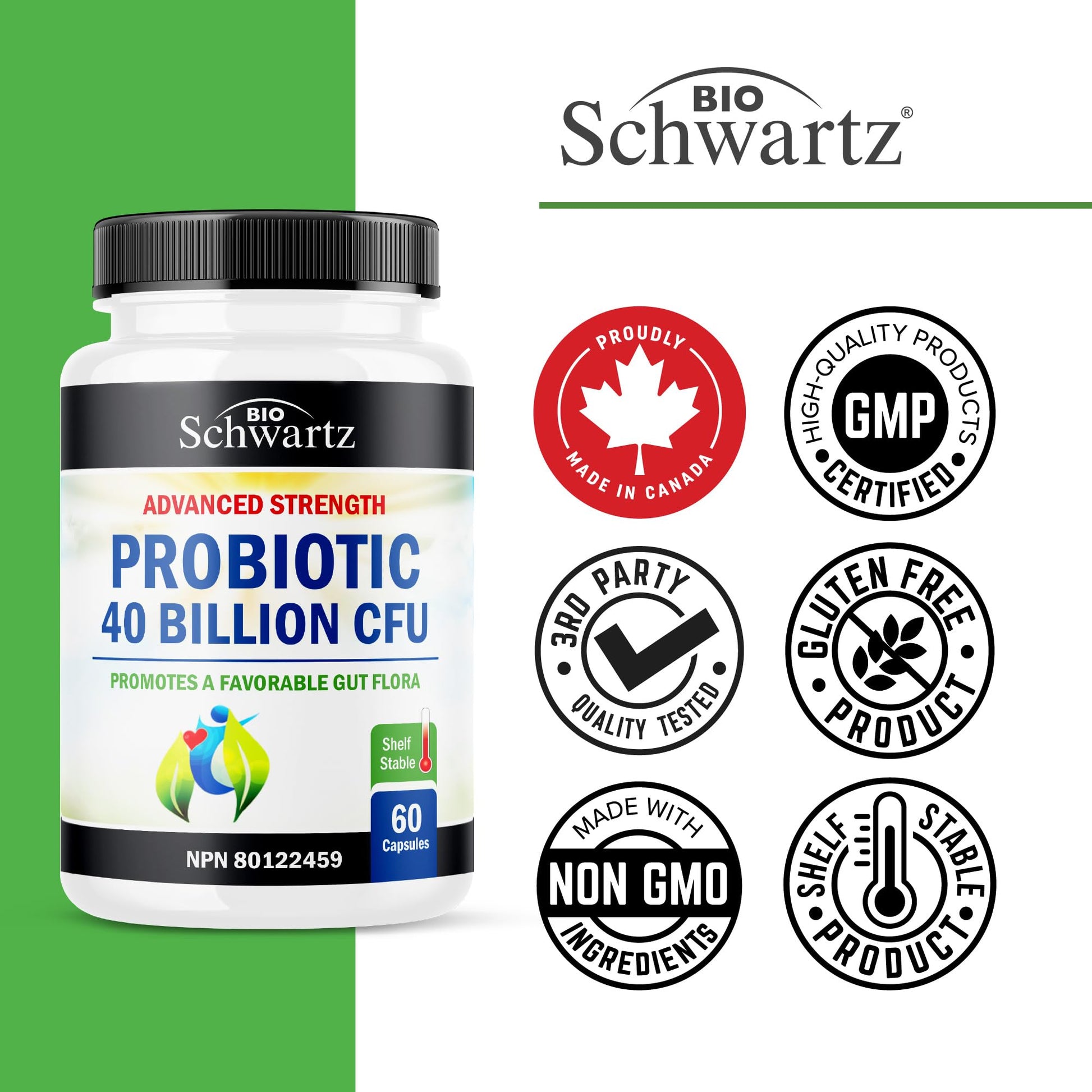 Probiotic 40 Billion CFU - Synbiotics Gut Health - Proudly Canadian Made - Bloating Relief & Digestive Health Support - Guaranteed Potency Probiotics for Men & Women - Shelf Stable, Non-GMO, 60ct
