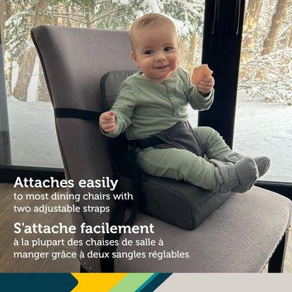 Safety 1st Feed 'N Fold Travel Feeding Booster - Lightweight, Compact & Portable With Carry Strap, Ample Storage & Secure Harness for Baby and Toddler Mealtimes - Mineral Graphite