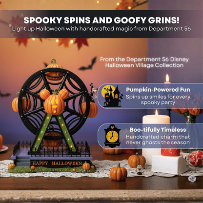 Department 56 Disney Village Accessories Halloween Goofy Gawrsh Darn Fun Ferris Wheel Lit Animated Figurine, 12.9 Inch, Multicolor