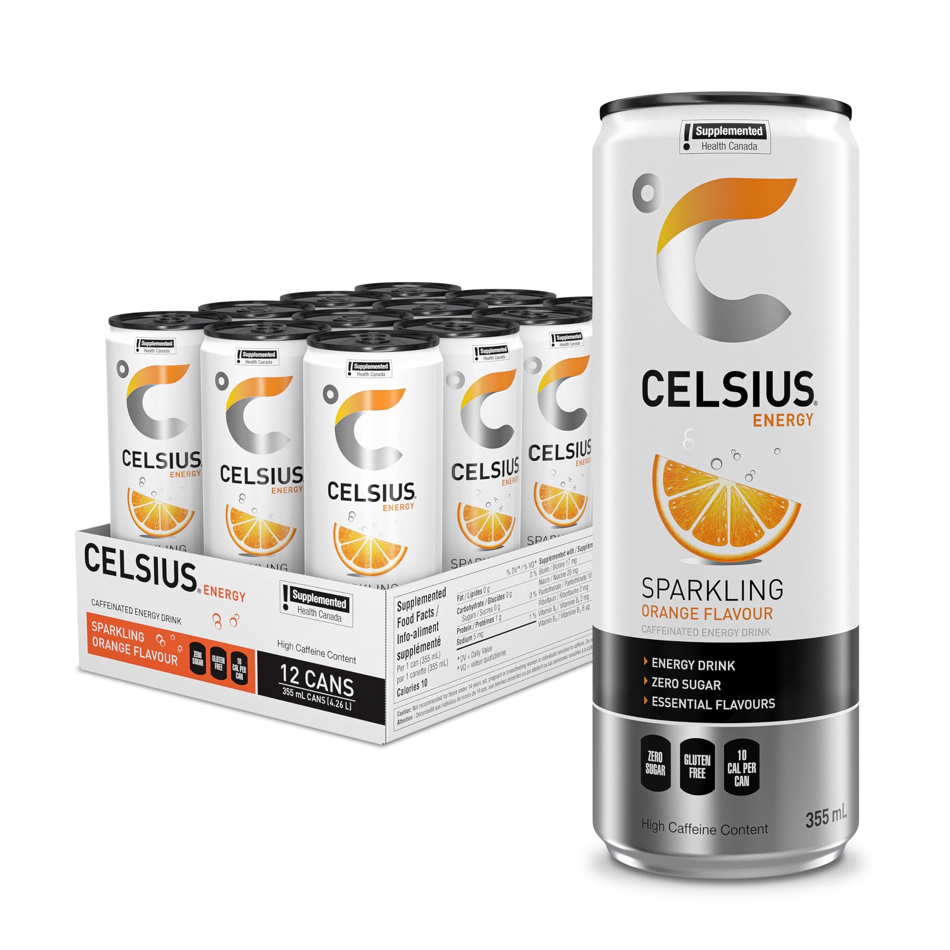 CELSIUS Sparkling Orange Zero Sugar Energy Drink, 355ml (12-Pack)