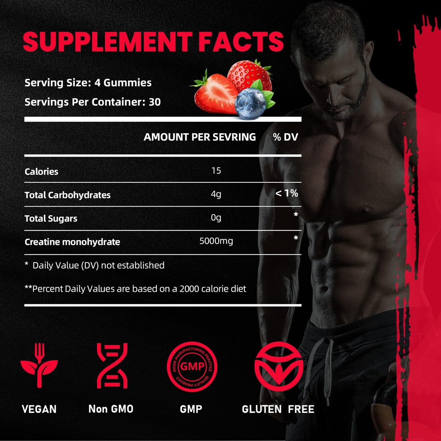 Creatine Monohydrate Gummies 5000mg for Men & Women, Gomitas de 5g Creatine Monohydrate,120 Pre Workout Gummies for Muscle Strength, Mixedberry (Pack of 1) - Available at All In One Marketplace Canada
