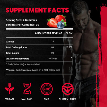 Creatine Monohydrate Gummies 5000mg for Men & Women, Gomitas de 5g Creatine Monohydrate,120 Pre Workout Gummies for Muscle Strength, Mixedberry (Pack of 1) - Available at All In One Marketplace Canada
