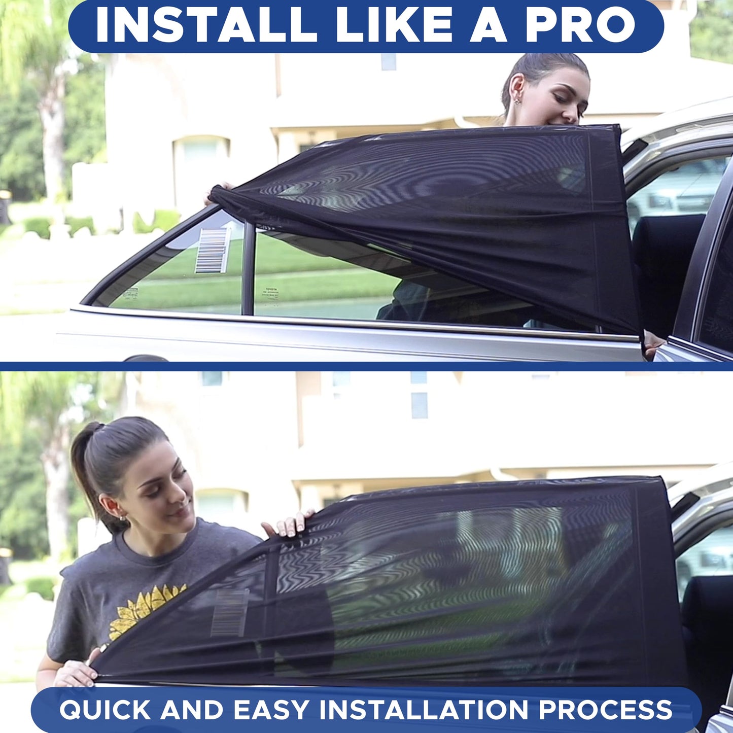 EcoNour Car Window Shade | 100% Protection from Bugs, UV and Car Mosquito Net for Camping | Breathable Mesh Baby Car Window Covers for Privacy Blackout | Pack of 2 (Medium 36"x17")