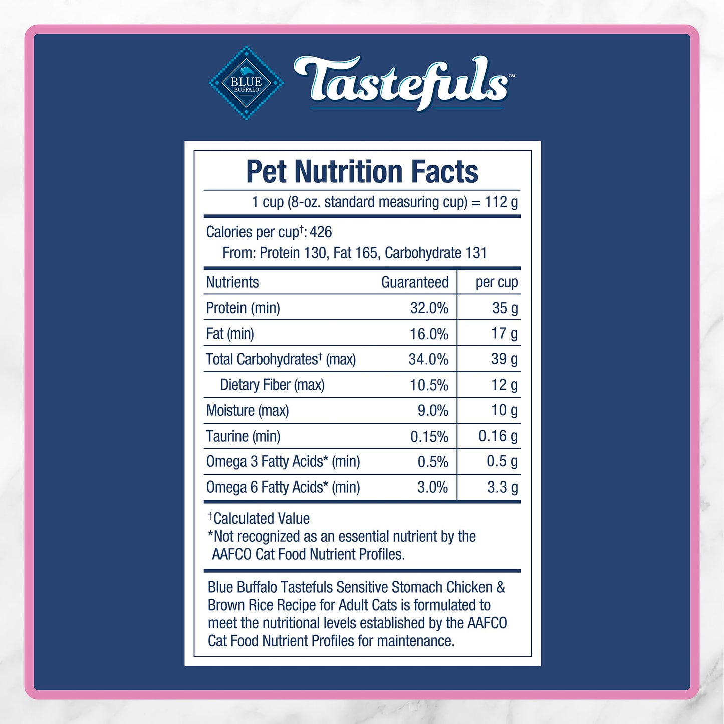 Blue Buffalo Tastefuls Chicken & Brown Rice Recipe Sensitive Stomach Adult Dry Cat Food, Real Chicken First, Deliciously Healthy Natural Cat Food, Natural Ingredients, Supports Digestion, 6.8kg Bag
